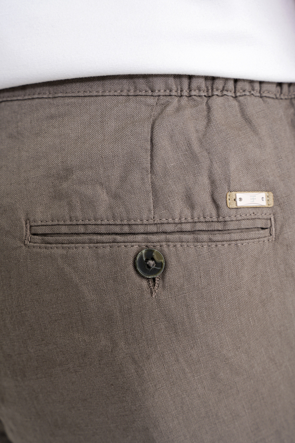 Oversize Kalıp Yan Cep Beli Lastikli Haki Keten Pantolon P 1216