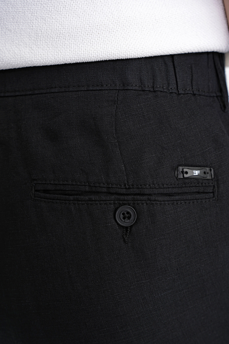 Oversize Kalıp Yan Cep Beli Lastikli Siyah Keten Pantolon P 1216