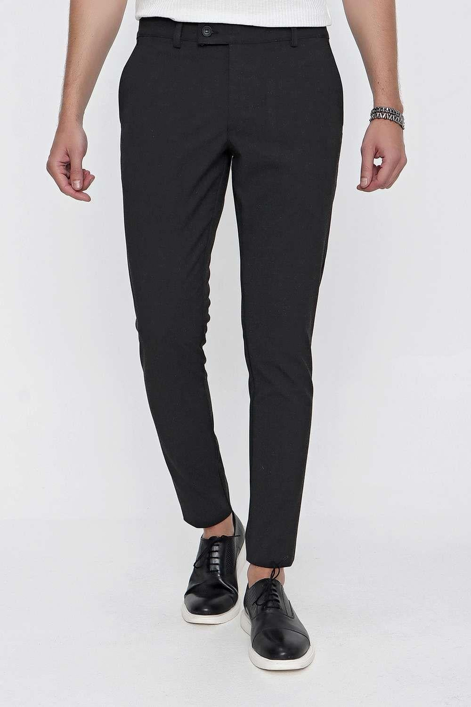 Slim Fit Pilesiz Yan Cepli Esnek Yünlü Antrasit Chino Pantolon P 1102
