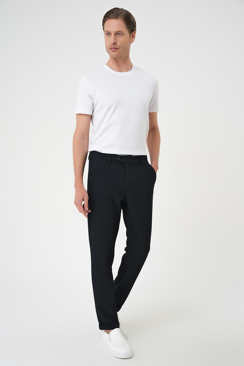 Slim Fit Esnek Pamuklu Gofre Kumaş Lacivert Pantolon P 1166