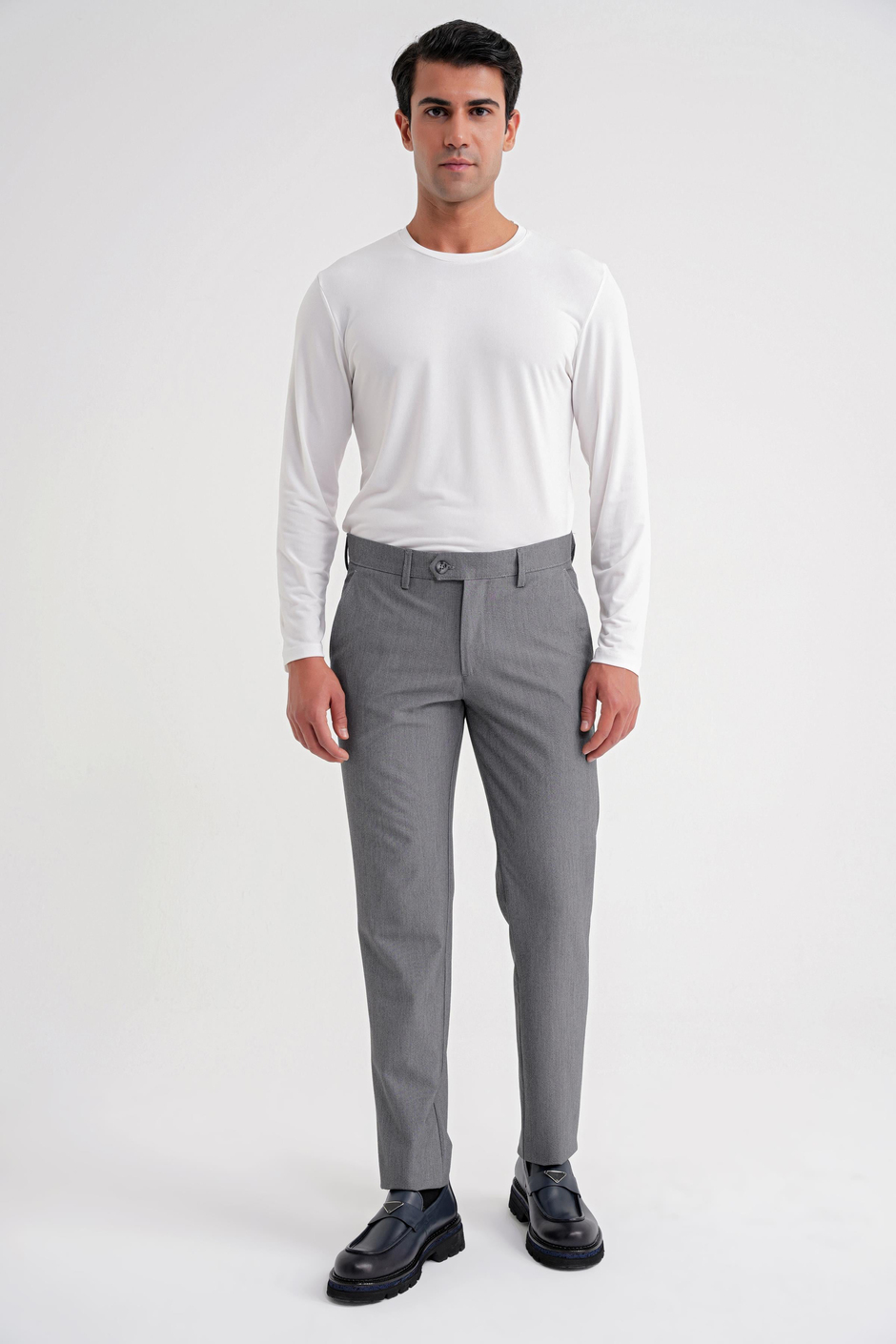 Comfort Fit Rahat Kalıp Yan Cepli Esnek Pamuklu Düz Füme Pantolon P 1201