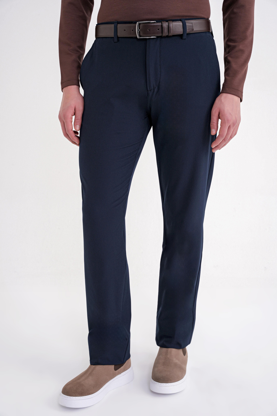 Regular Fit Yan Cep Doku Desenli Beli Lastikli Lacivert Pantolon P 1212