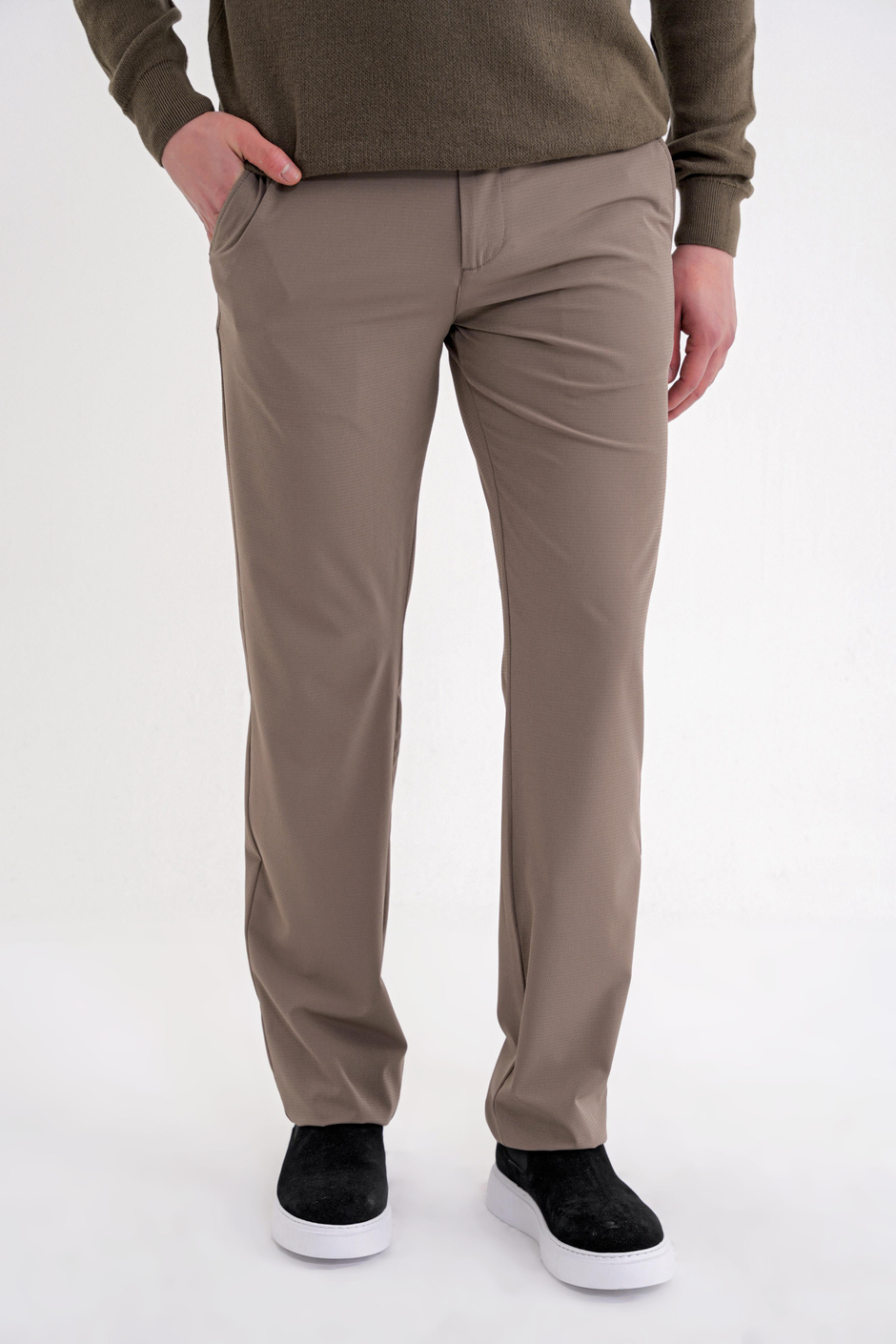Regular Fit Yan Cep Doku Desenli Beli Lastikli Vizon Pantolon P 1212