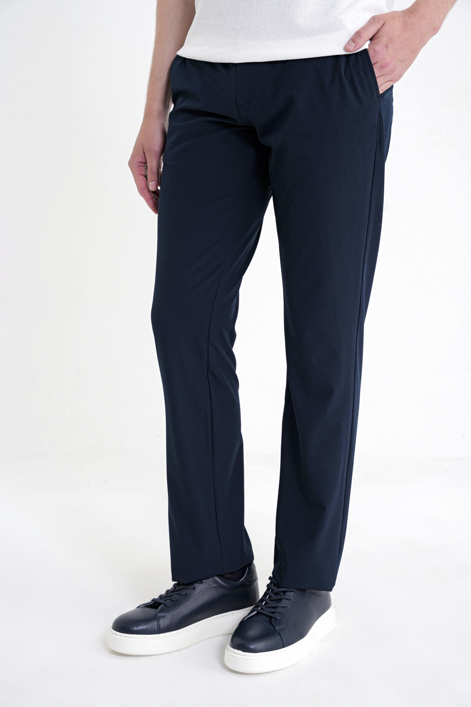 Regular Fit Yan Cep Doku Desenli Beli Lastikli Lacivert Pantolon P 1212