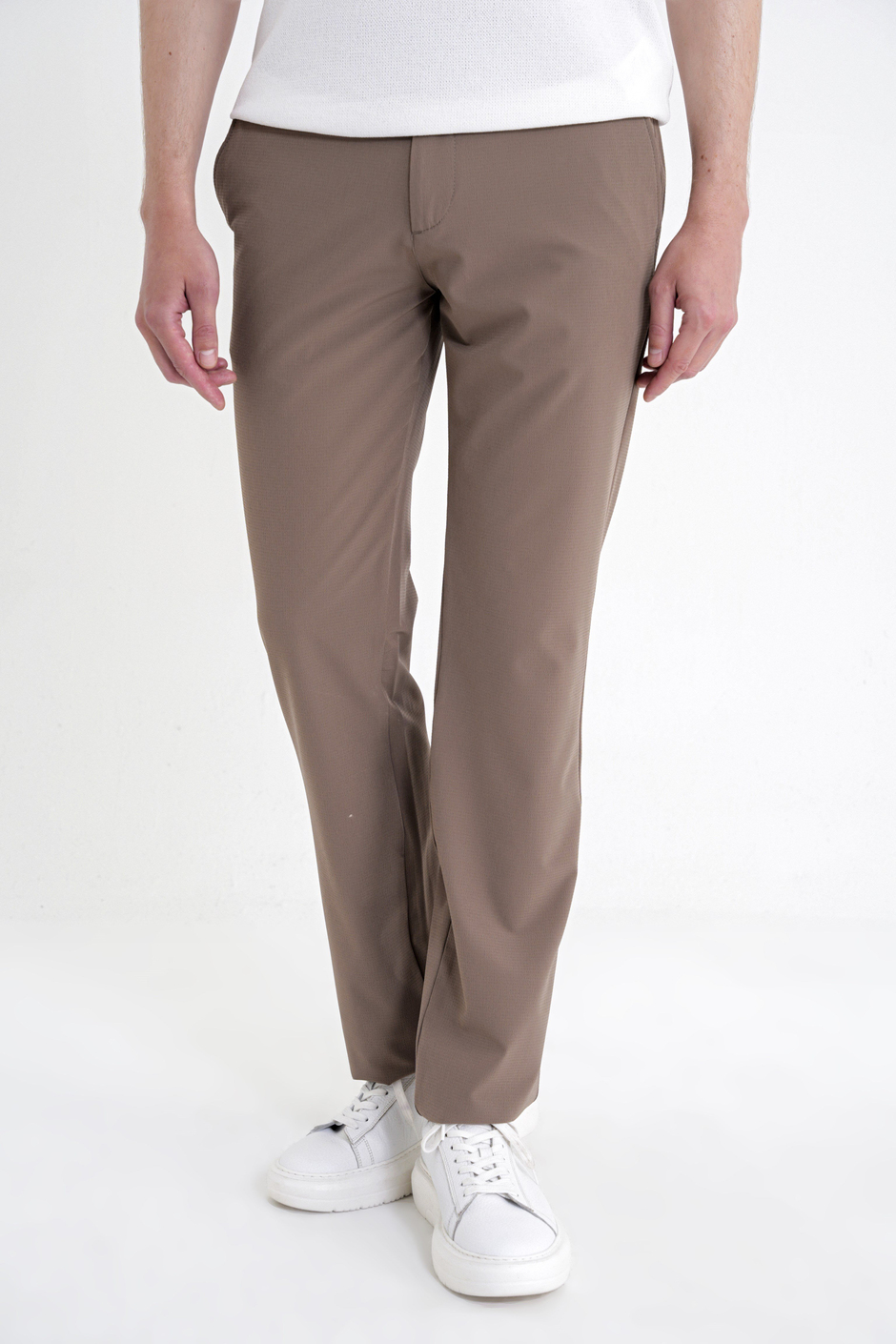 Regular Fit Yan Cep Doku Desenli Beli Lastikli Vizon Pantolon P 1212