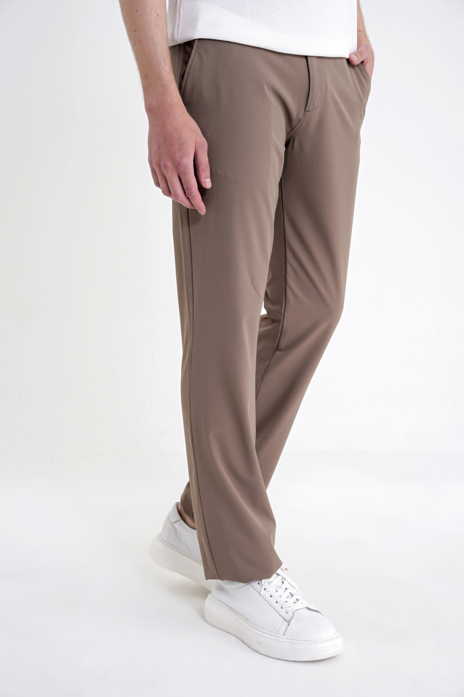 Regular Fit Yan Cep Doku Desenli Beli Lastikli Vizon Pantolon P 1212