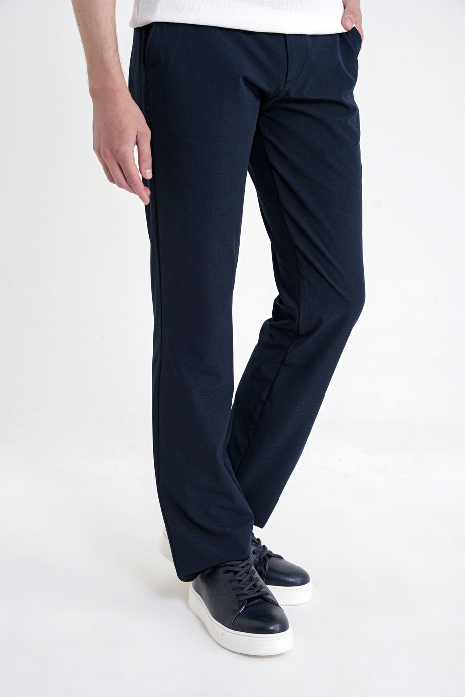 Regular Fit Yan Cep Doku Desenli Beli Lastikli Lacivert Pantolon P 1212