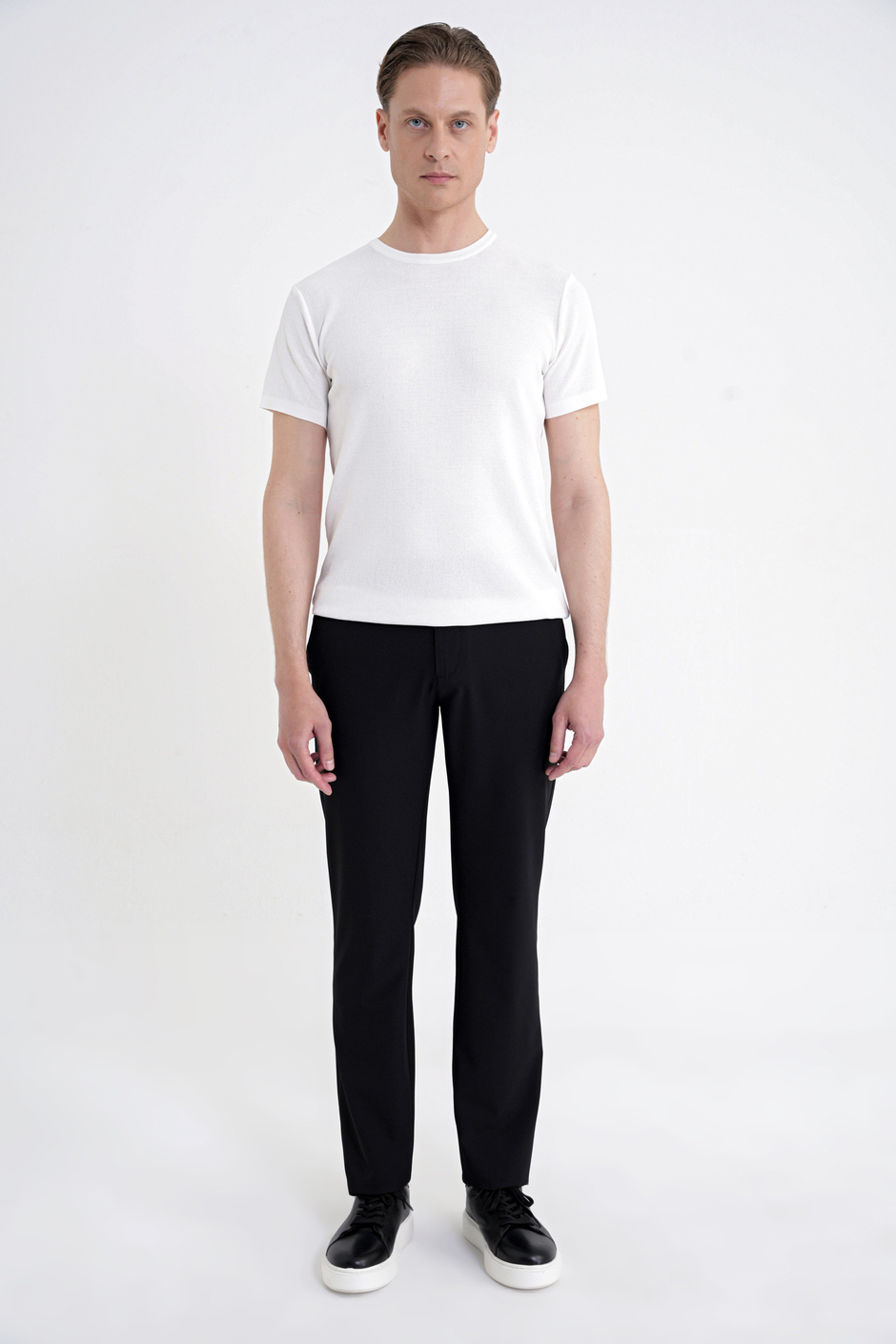 Regular Fit Yan Cep Doku Desenli Beli Lastikli Siyah Pantolon P 1212