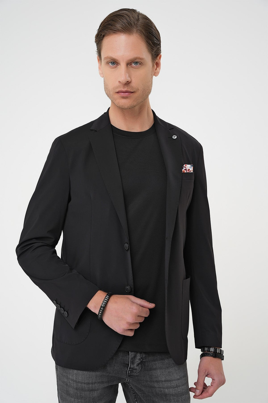 Regular Kalıp Mono Yaka Torba Cep Esnek Siyah Ceket C 709