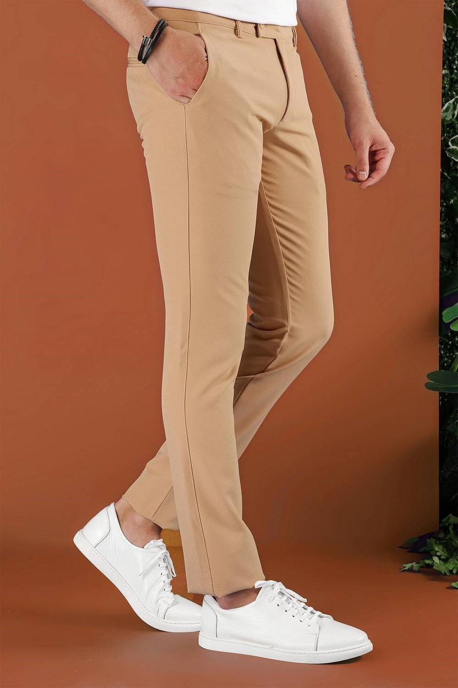 Skinny Kalıp Beli Lastikli Esnek Pamuklu Camel Pantolon P 1123