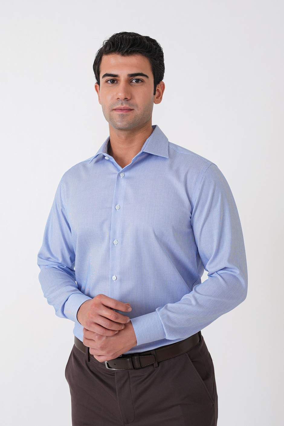 Slim Fit %100 Pamuk Çizgili Mavi Gömlek GK 764