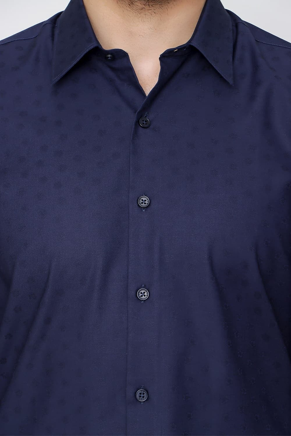 Slim Fit %100 Pamuk Doku Desenli Lacivert Gömlek GK 639