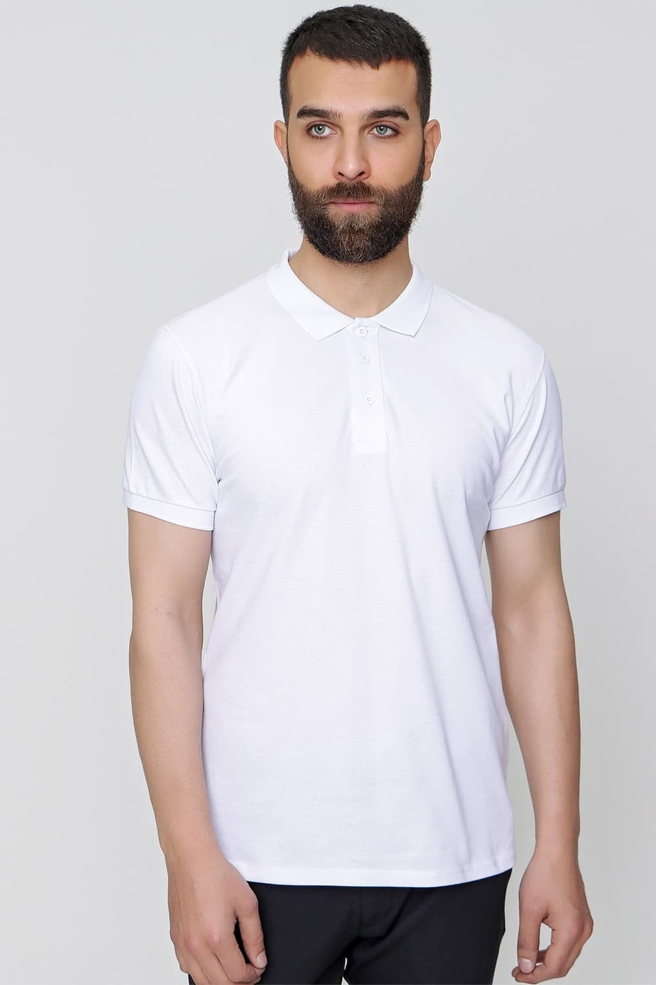 Slim Fit %100 Pamuk Düğmeli Beyaz Polo Yaka Tişört Ts 829