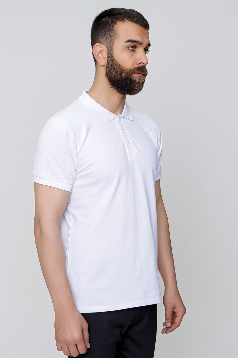 Slim Fit %100 Pamuk Düğmeli Beyaz Polo Yaka Tişört Ts 829