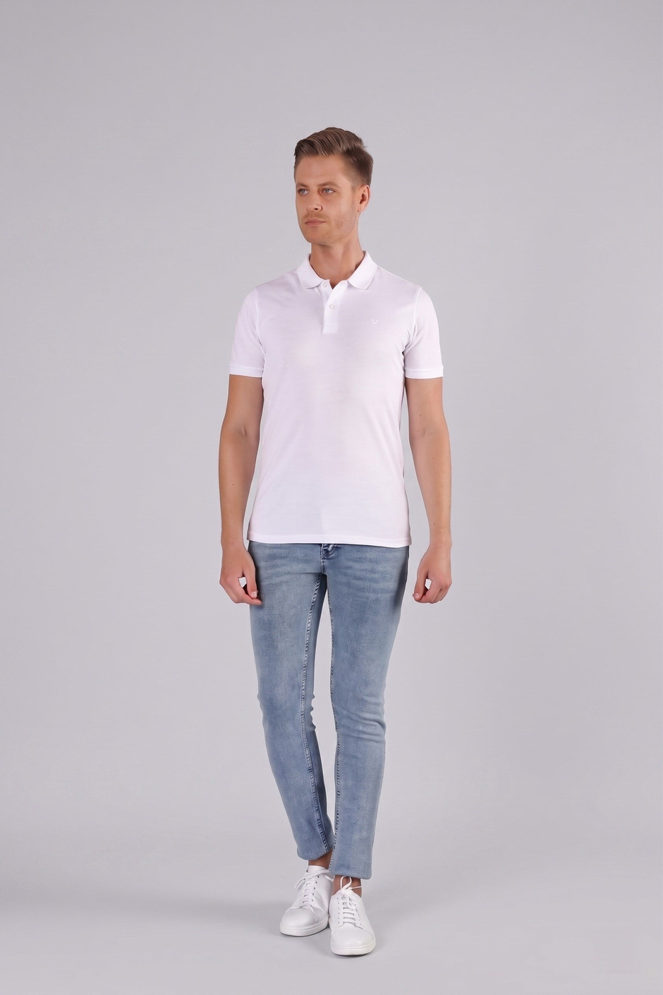 Slim Fit %100 Pamuk Düğmeli Beyaz Polo Yaka Tişört Ts 845