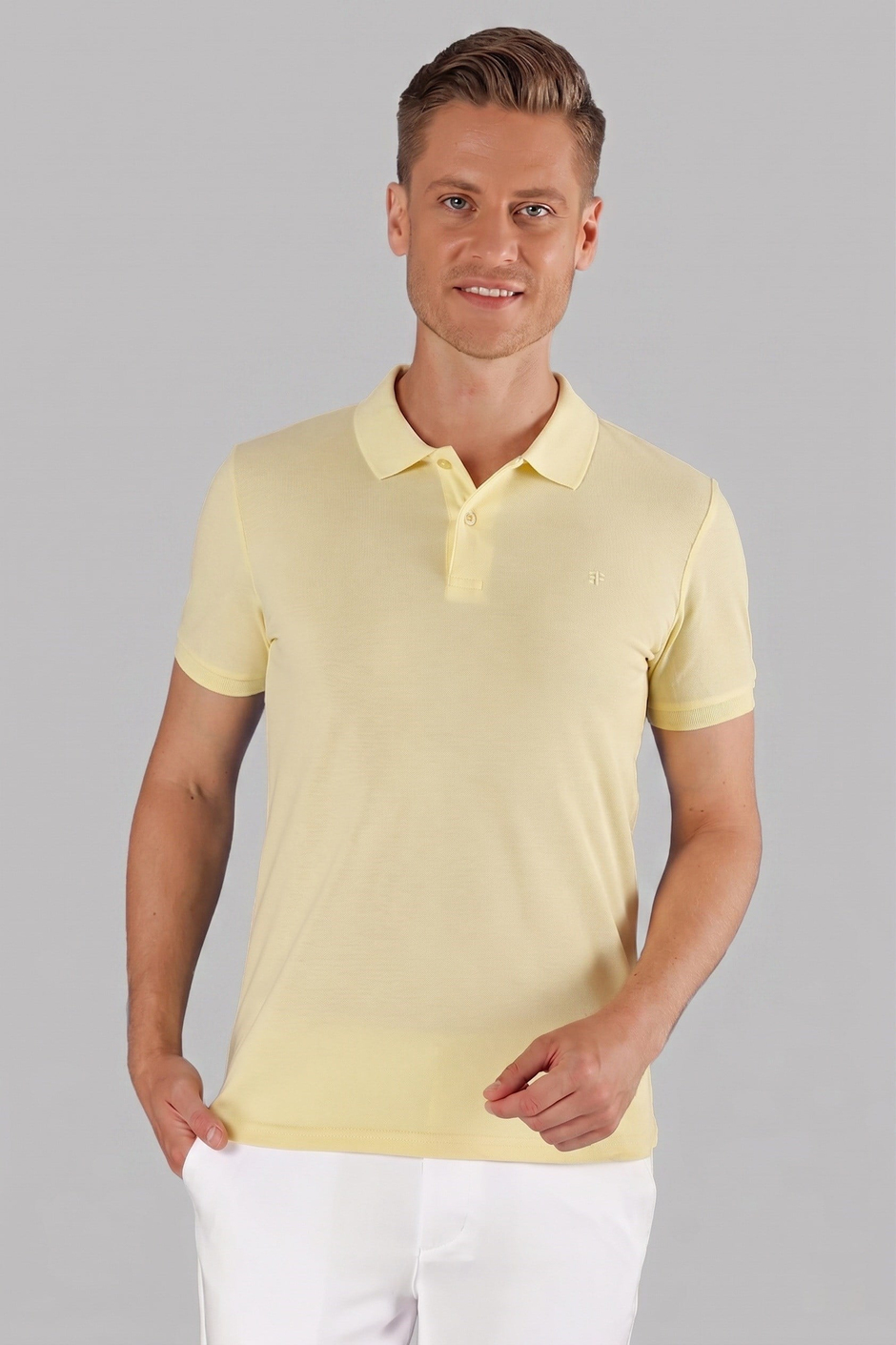 Slim Fit %100 Pamuk Düğmeli Sarı Polo Yaka Tişört Ts 845