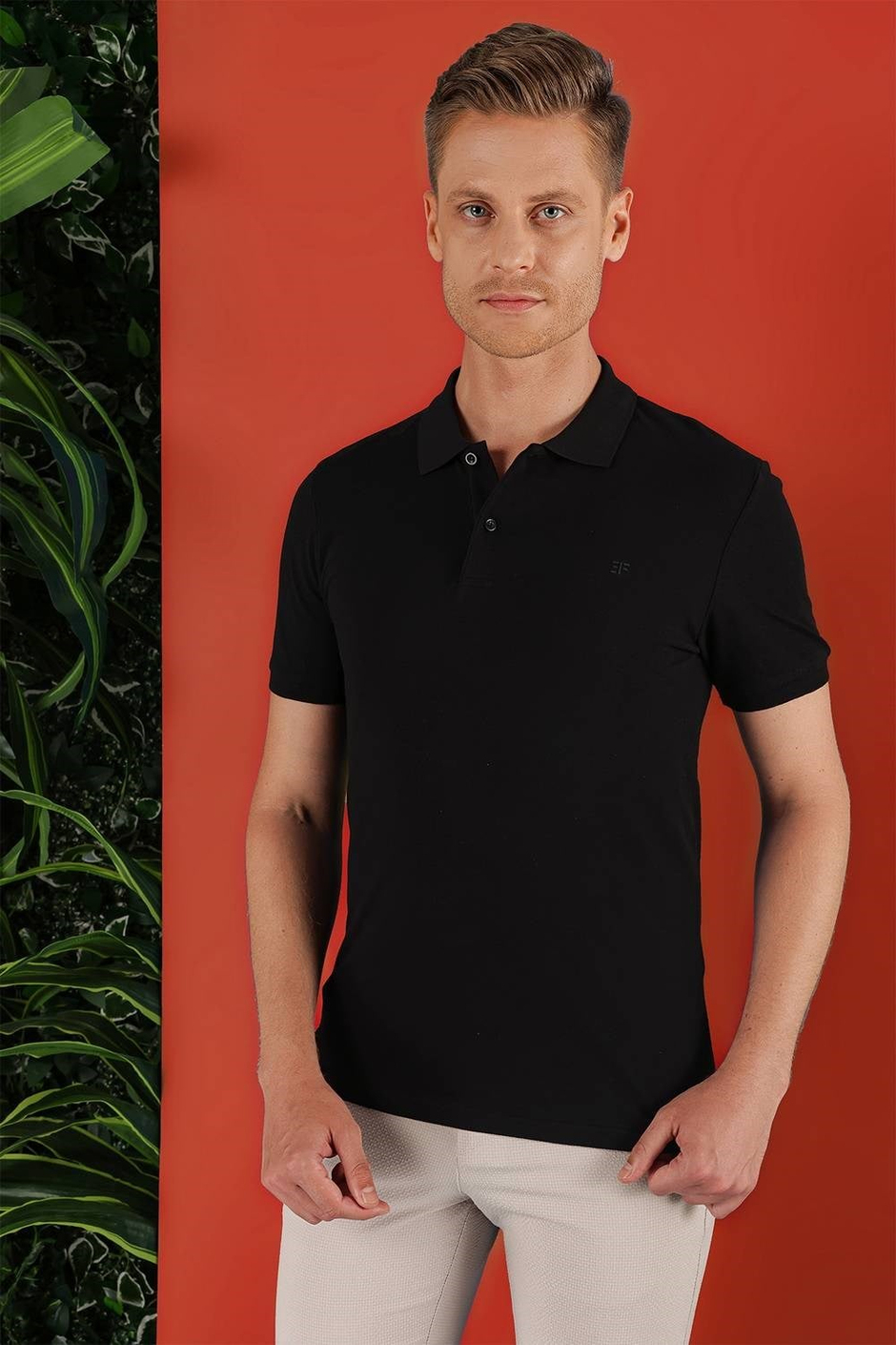 Slim Fit %100 Pamuk Düğmeli Siyah Polo Yaka Tişört Ts 845
