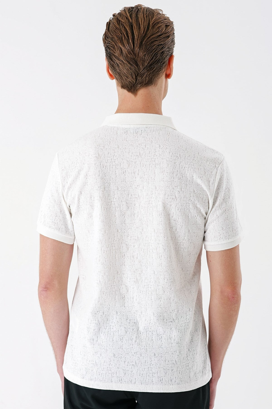 Slim Fit %100 Pamuk Fermuarlı Polo Yaka Ekru Tişört TS 877