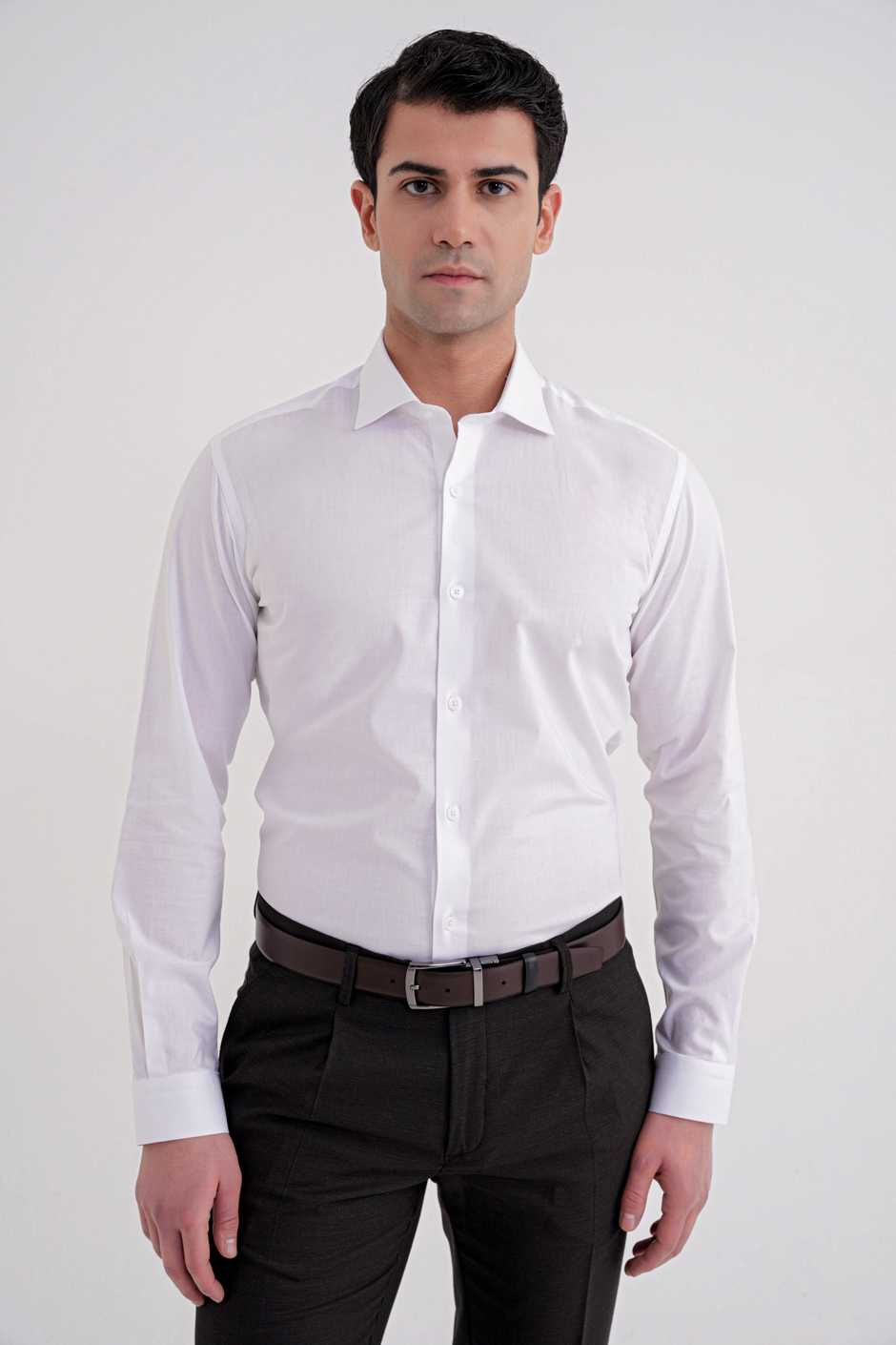 Slim Fit %100 Pamuk Kravat Yaka Düz Beyaz Gömlek GK 757
