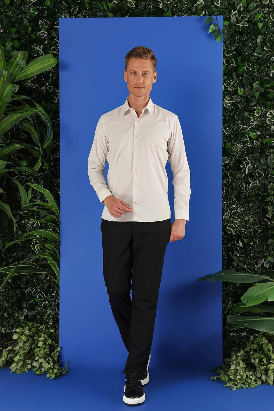 Slim Fit %100 Pamuk Kravat Yaka Taş Gömlek GK 683