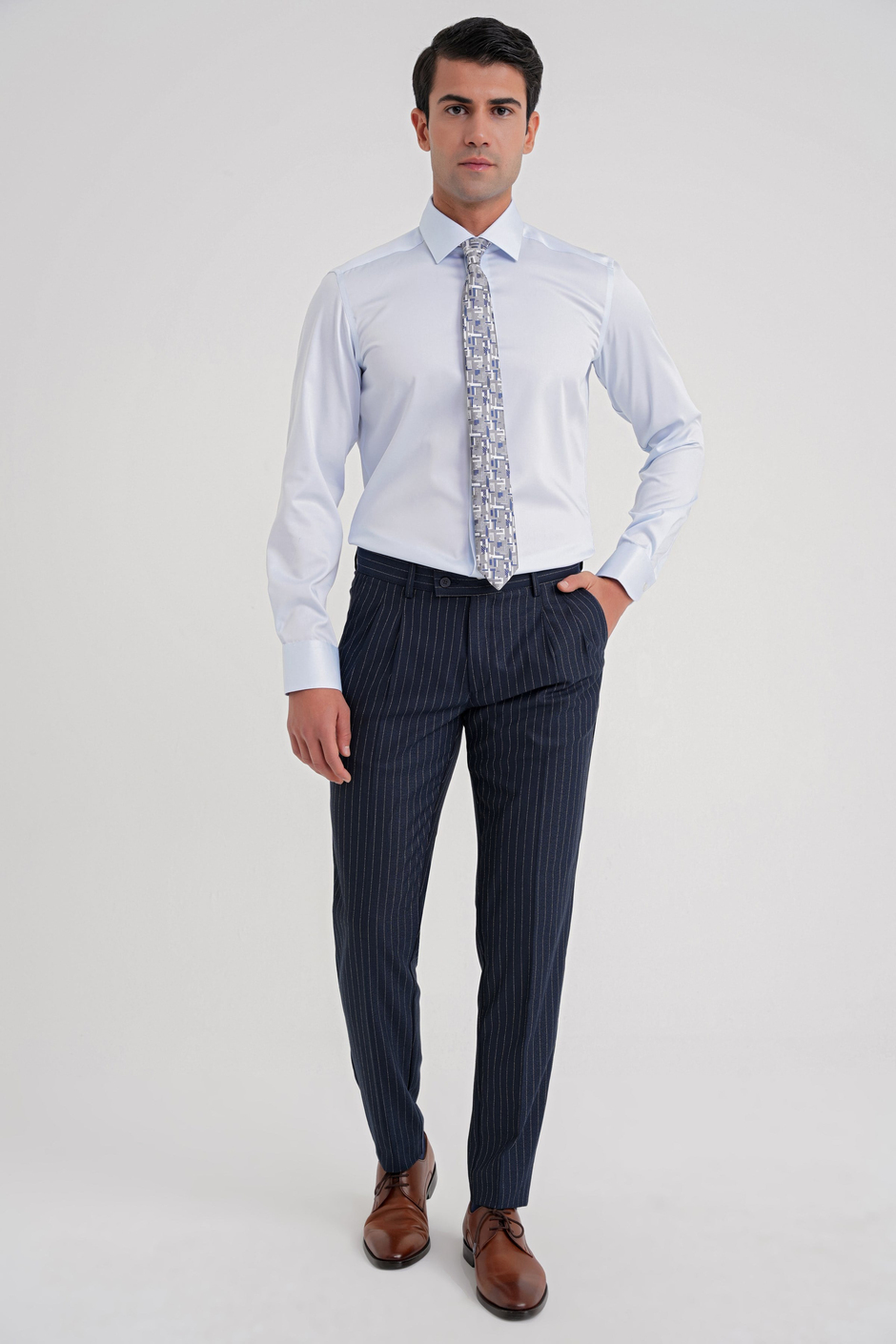 Slim Fit %100 Pamuk Non Iron Kumaş Mavi Gömlek Gk 734