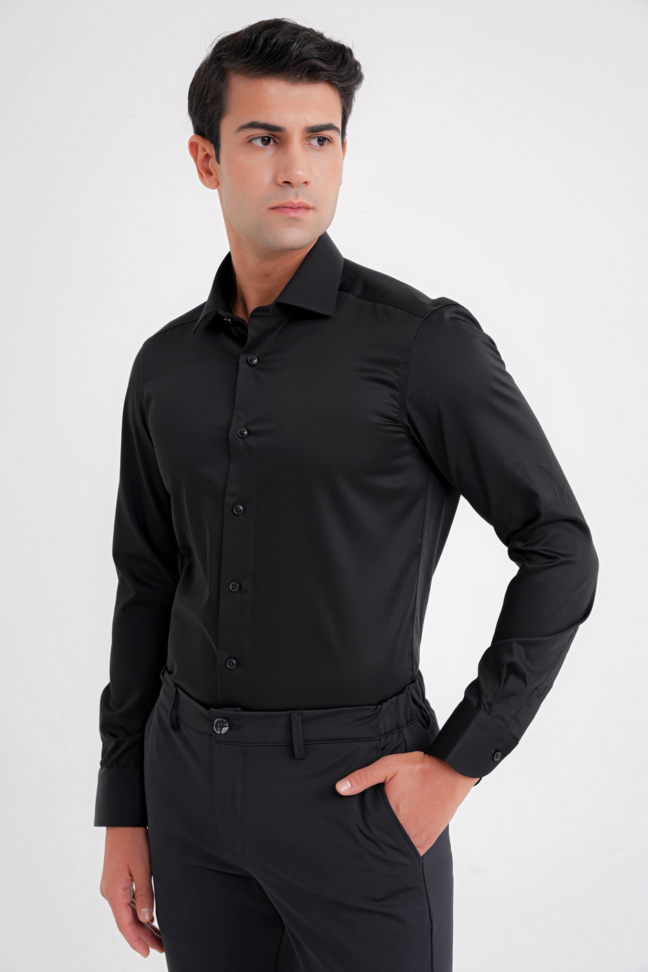 Slim Fit %100 Pamuk Non Iron Kumaş Siyah Gömlek Gk 734