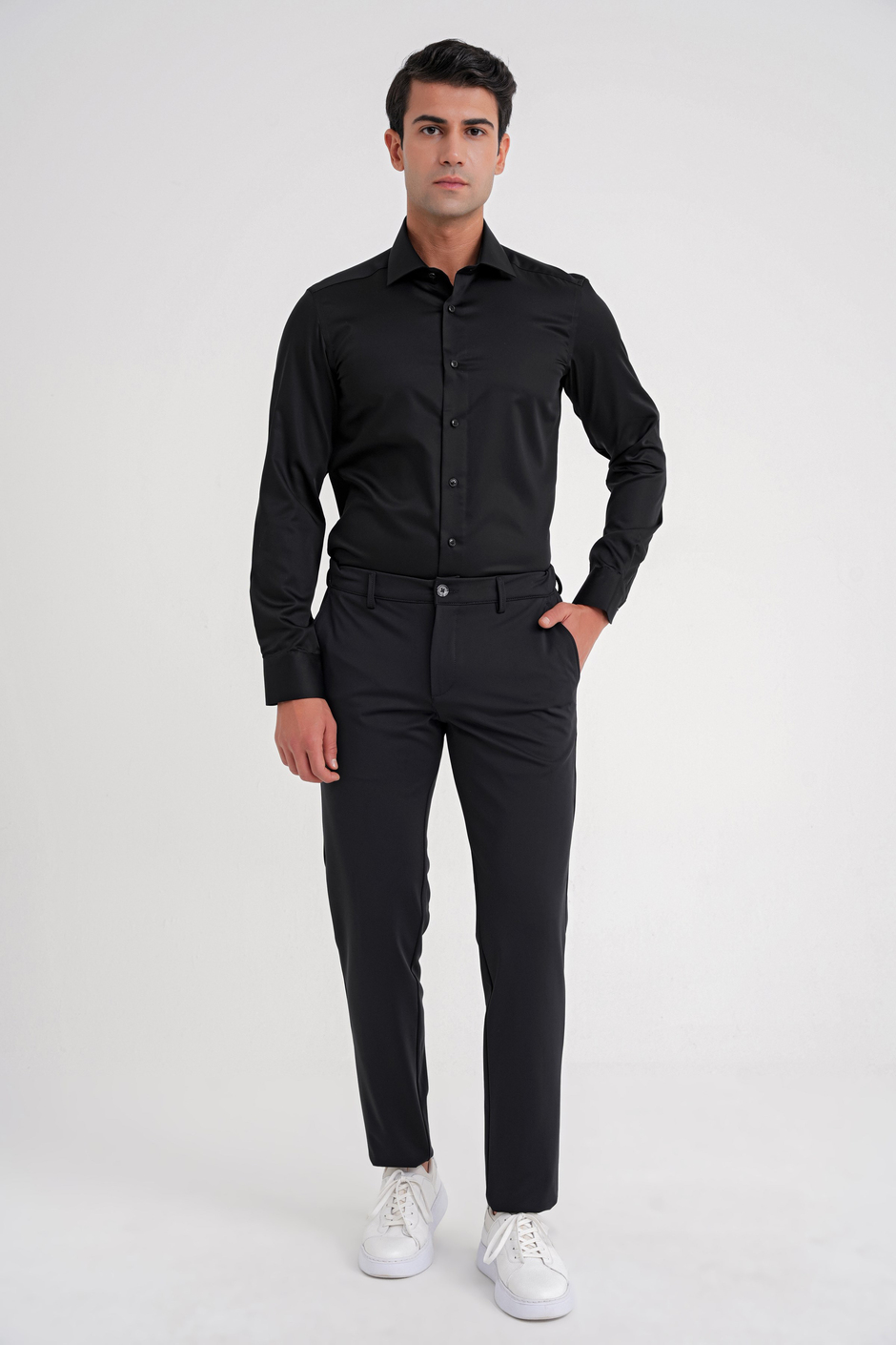 Slim Fit %100 Pamuk Non Iron Kumaş Siyah Gömlek Gk 734