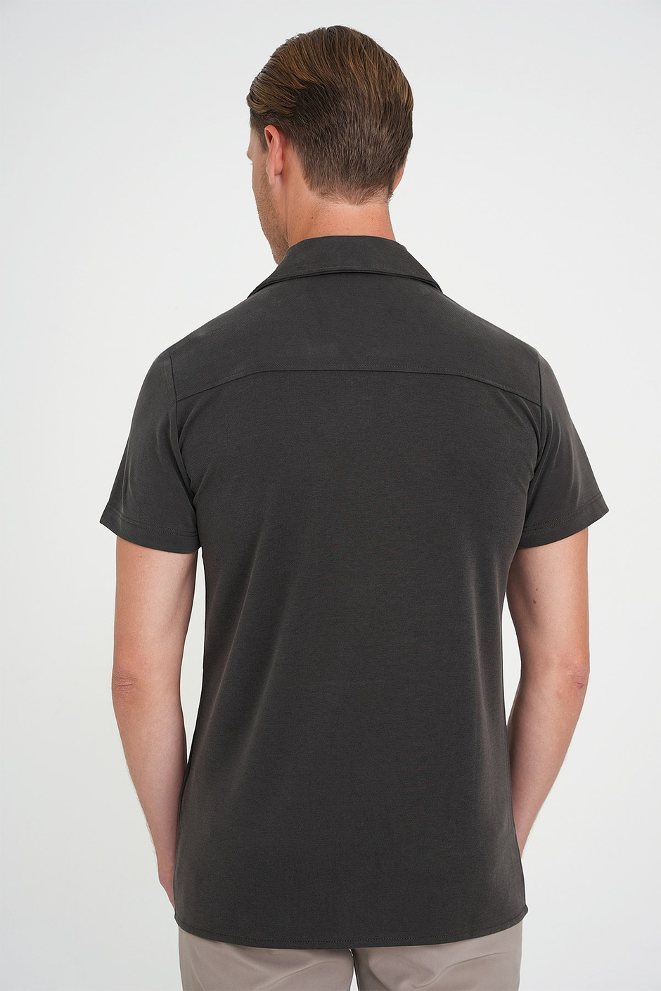 Slim Fit Apaş Yaka Modal Karışımlı Kısa Kollu Kahverengi Gömlek G 1590