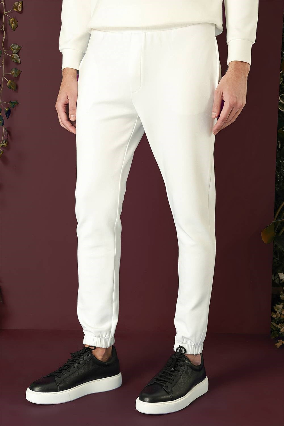 Slim Fit Beli İpli Paçası Lastikli Ekru Jogger Pantolon P 1140