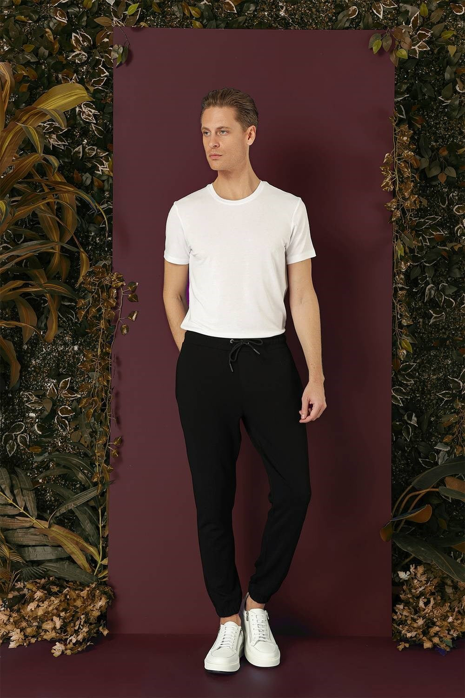 Slim Fit Beli İpli Paçası Lastikli Siyah Jogger Pantolon P 1140