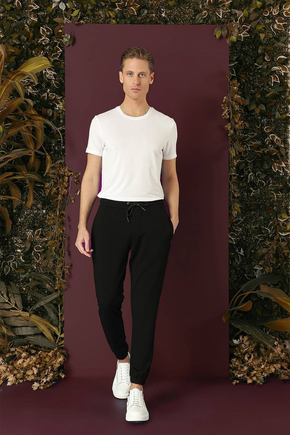 Slim Fit Beli İpli Paçası Lastikli Siyah Jogger Pantolon P 1140