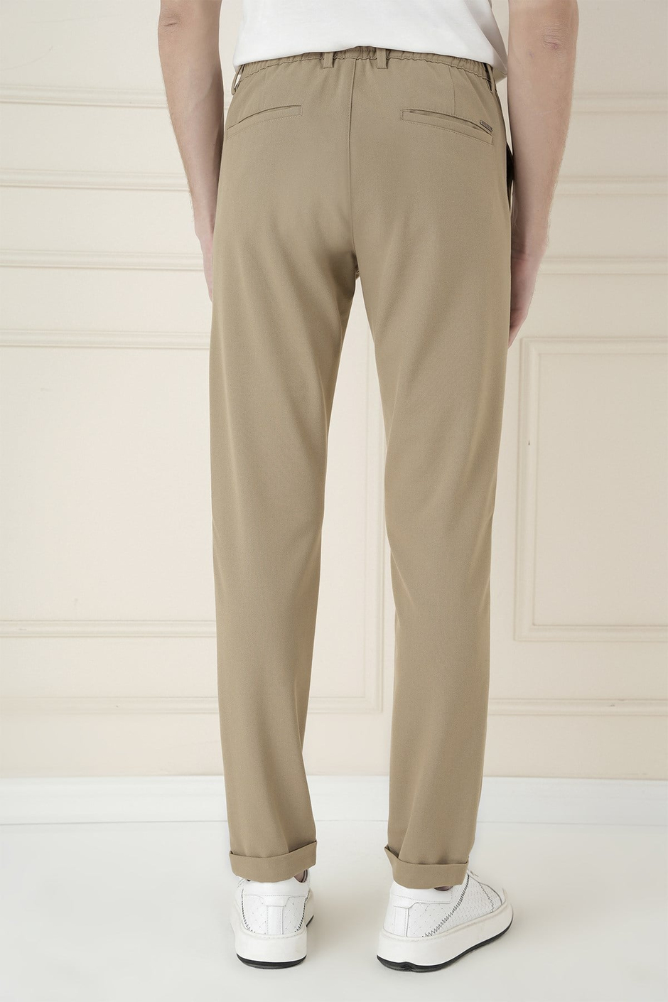 Slim Fit Beli Lastikli Esnek Pamuklu Bej Pantolon P 1171