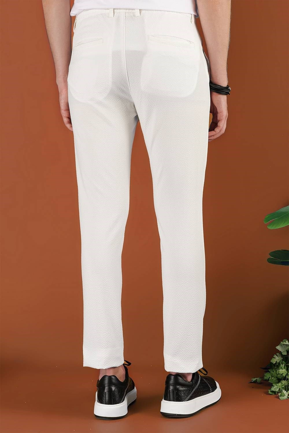 Slim Fit Beli Lastikli Gofre Kumaş Ekru Spor Pantolon P 1126