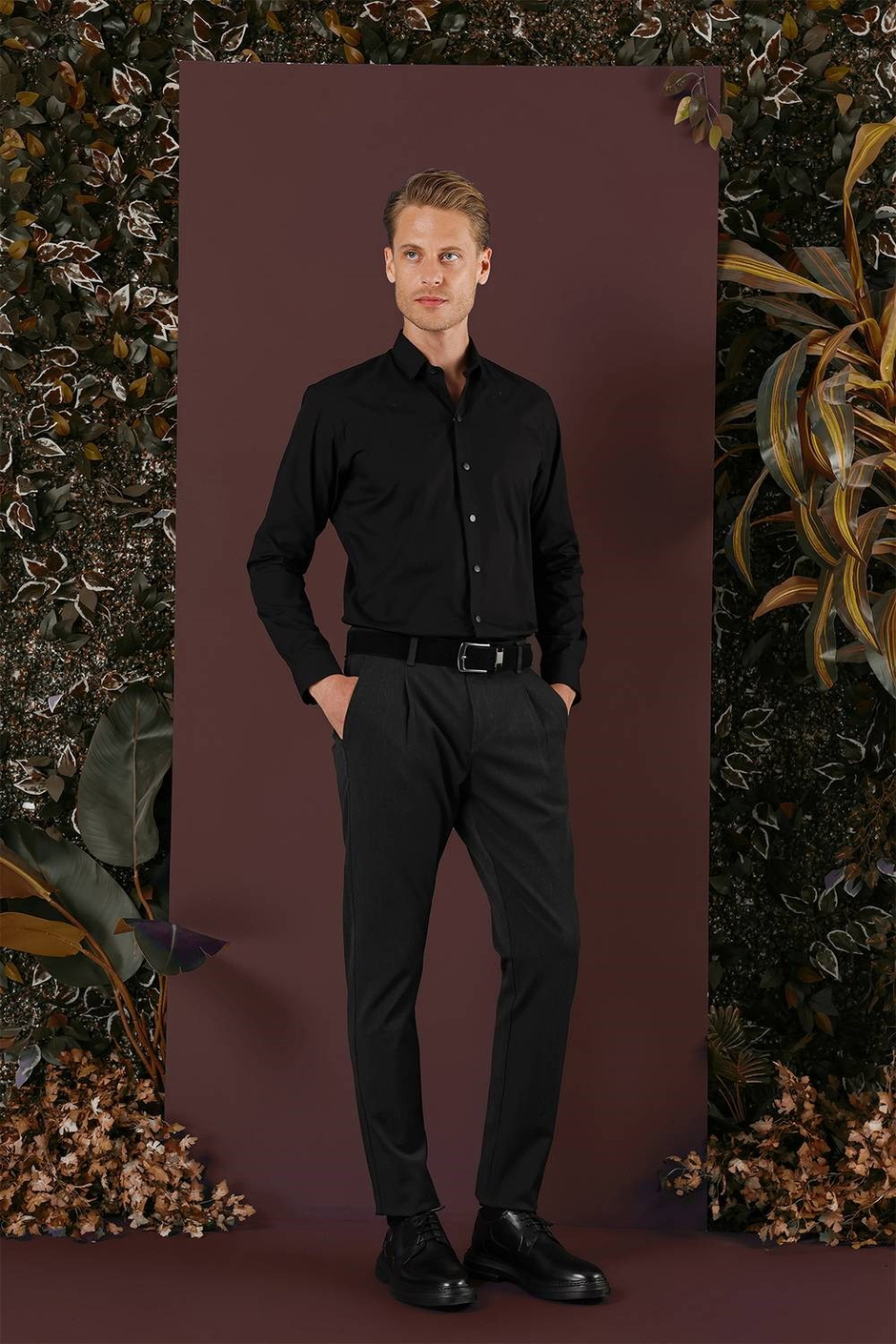 Slim Fit Beli Lastikli Pileli Esnek Yünlü Antrasit Pantolon P 1131