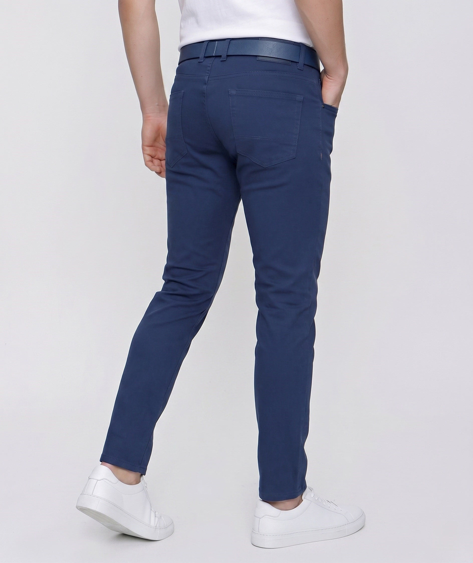 Slim Fit Beş Cep Esnek Pamuklu Lacivert Kanvas Pantolon P 1087