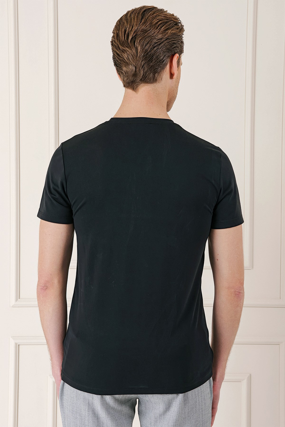 Slim Fit Bisiklet Yaka %100 Pamuk Koyu Siyah Tişört Ts 878