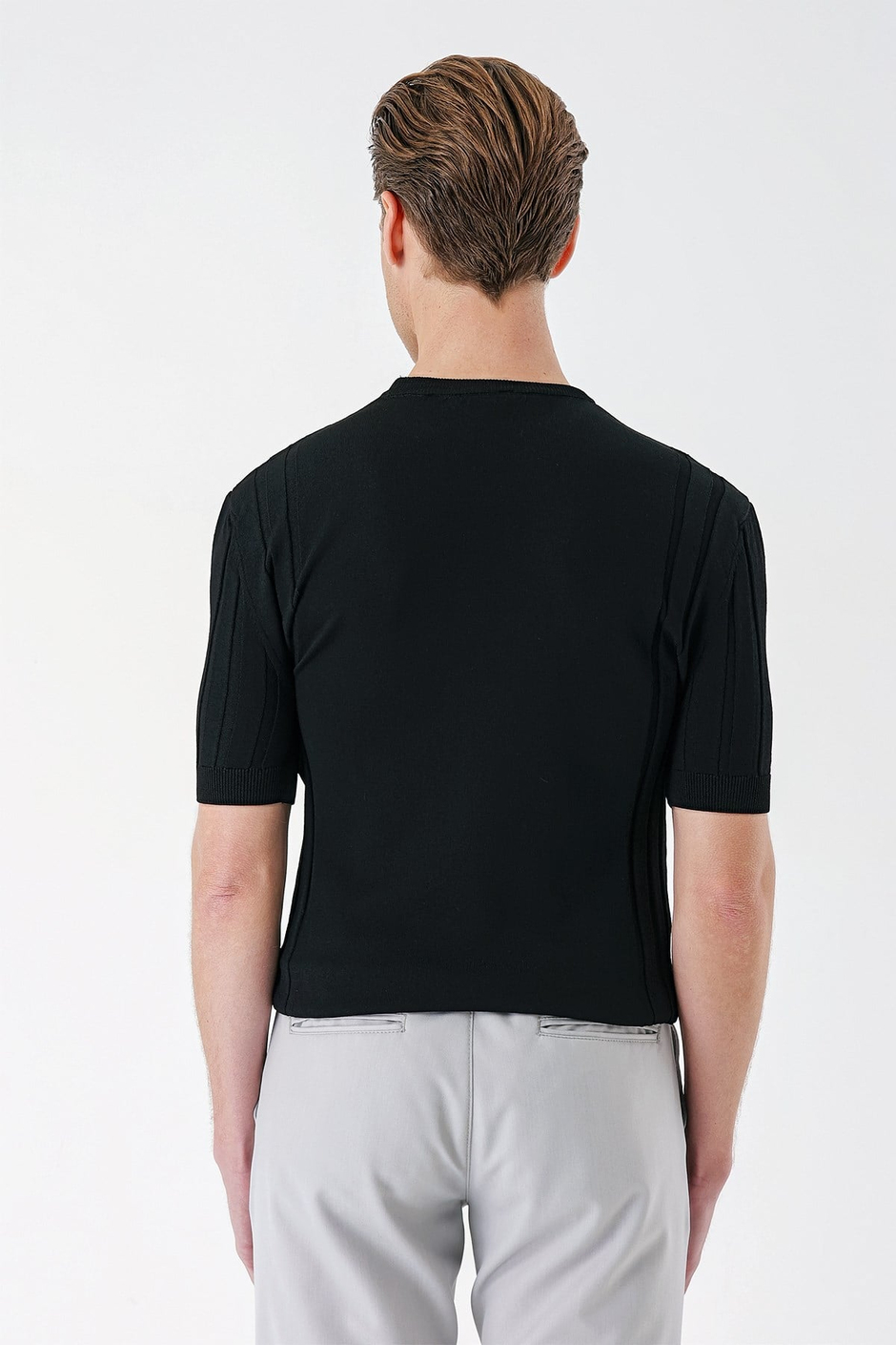 Slim Fit Bisiklet Yaka Kısa Kol Siyah Triko Tr 869
