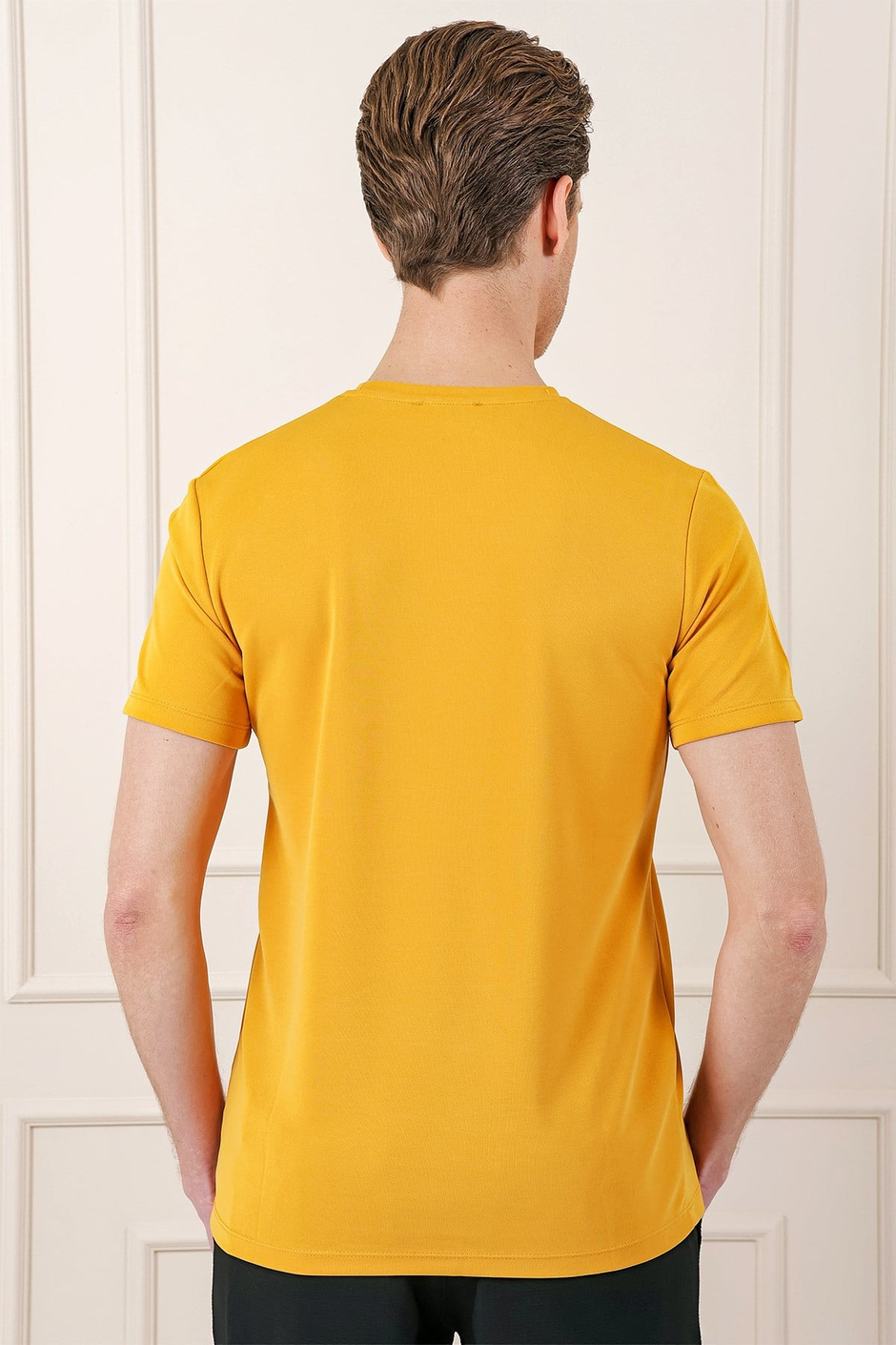 Slim Fit Bisiklet Yaka Pamuklu Safran Tişört Ts 880