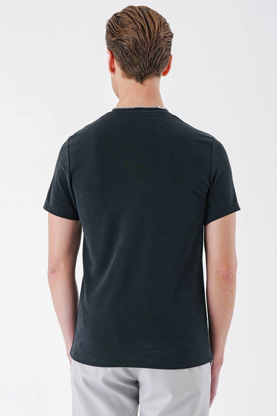 Slim Fit Bisiklet Yaka Pamuklu Siyah Tişört Ts 880