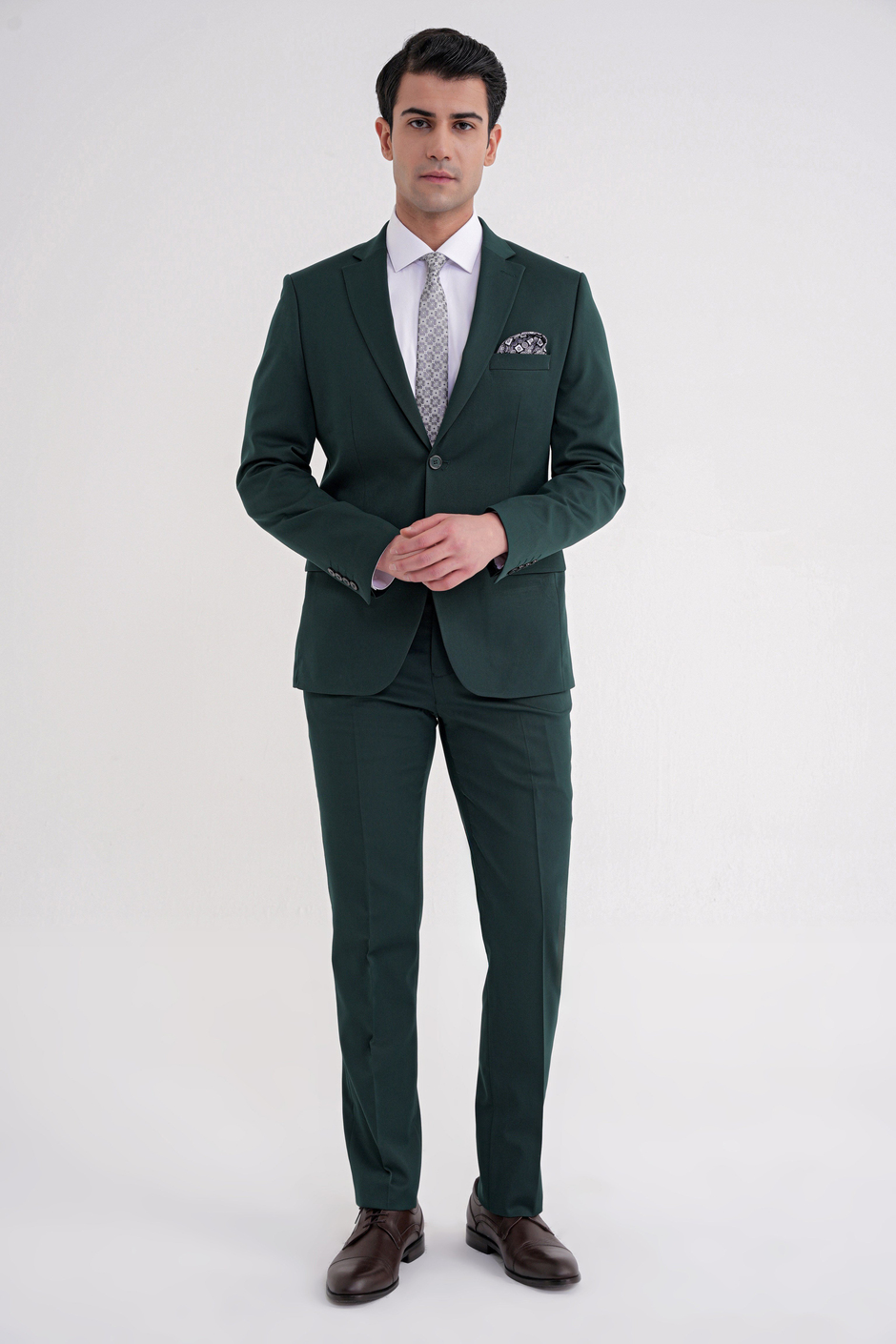 Slim Fit Çift Yırtmaç Düz Yeşil Klasik Takım Elbise TK 913