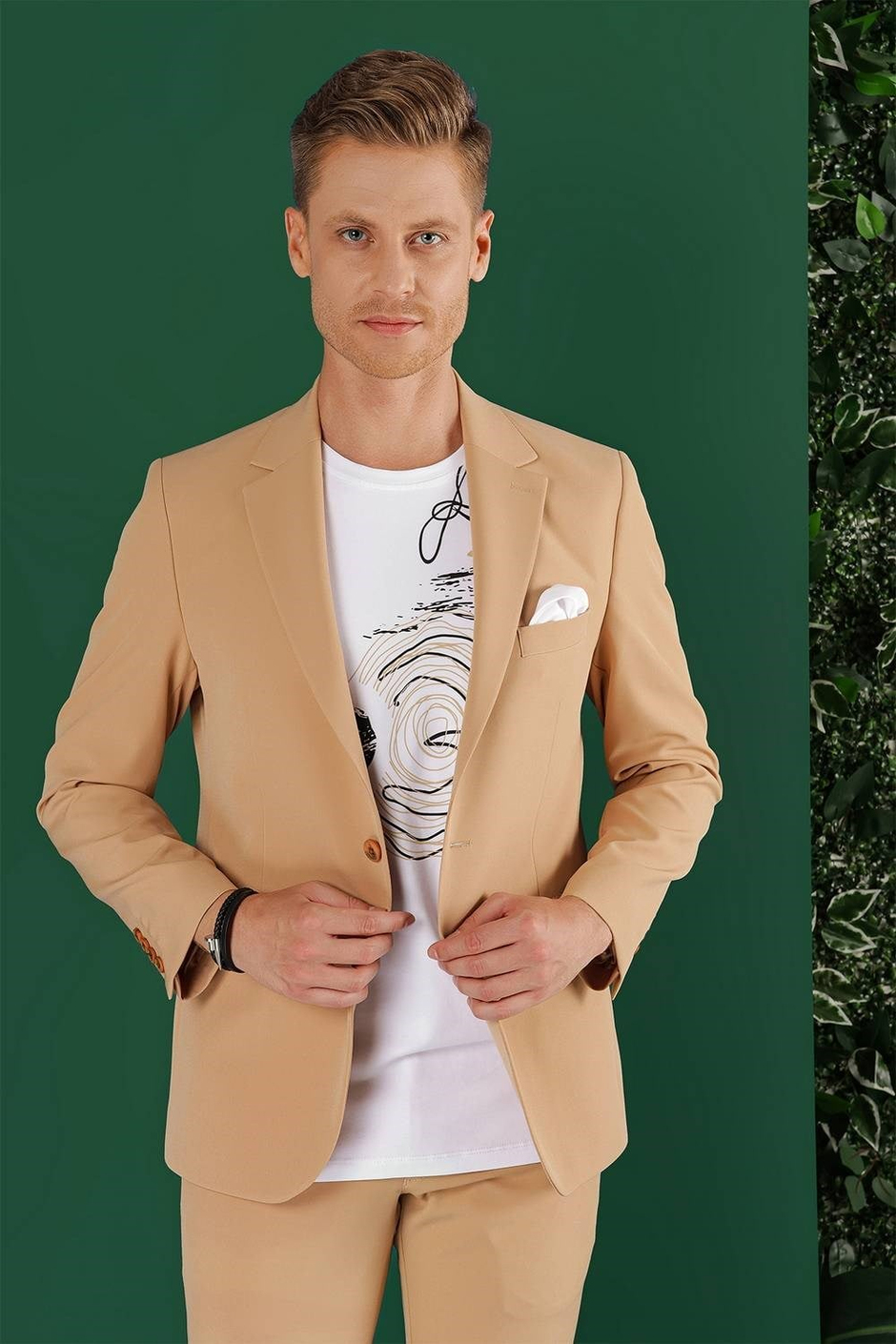 Slim Fit Çift Yırtmaç Esnek Pamuklu Fleto Cepli Camel Ceket C 645