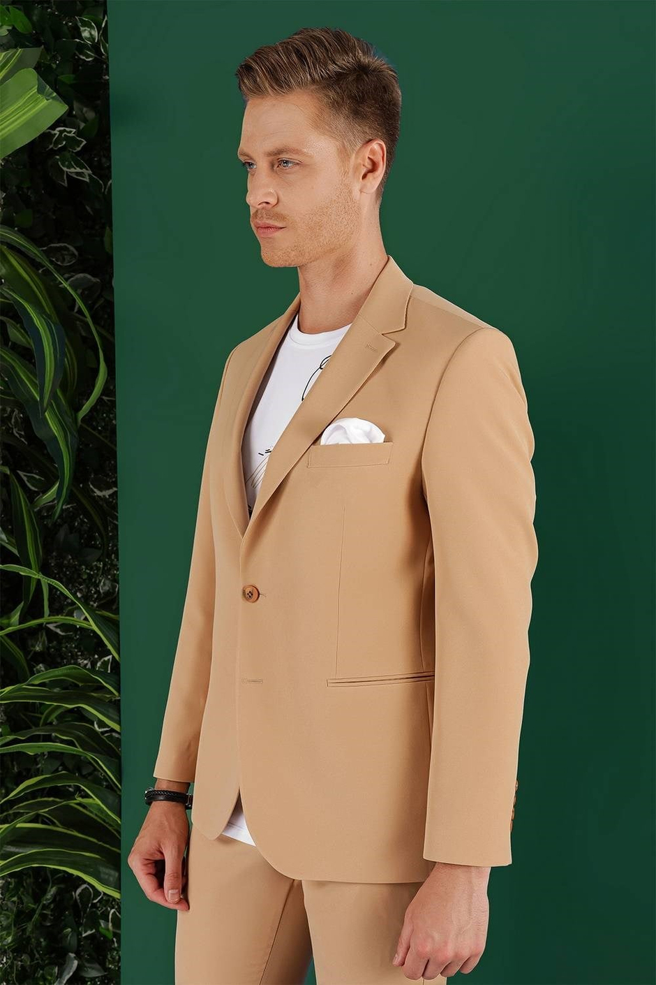 Slim Fit Çift Yırtmaç Esnek Pamuklu Fleto Cepli Camel Ceket C 645