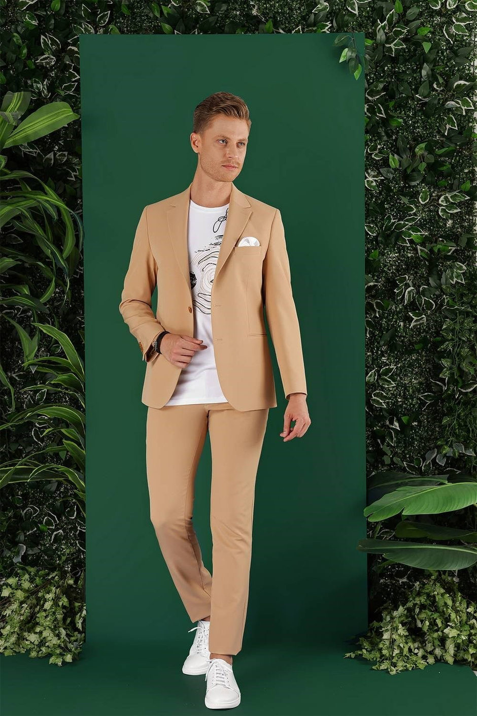 Slim Fit Çift Yırtmaç Esnek Pamuklu Fleto Cepli Camel Ceket C 645