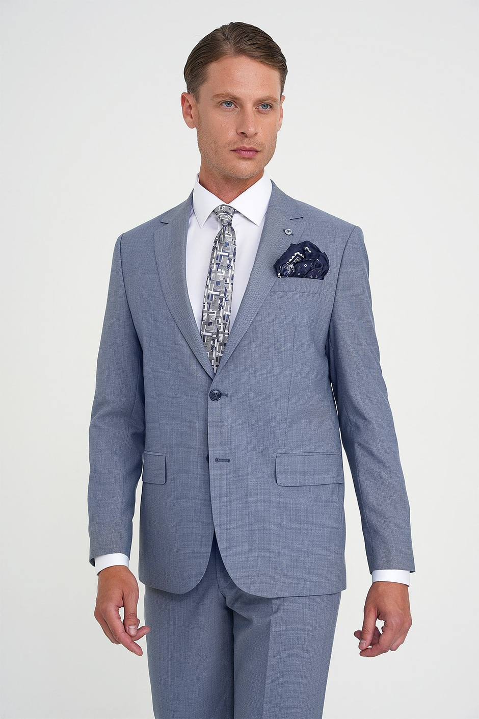 Slim Fit Çift Yırtmaç Esnek Yelekli Klasik Havacı Mavi Takım Elbise Tk 916