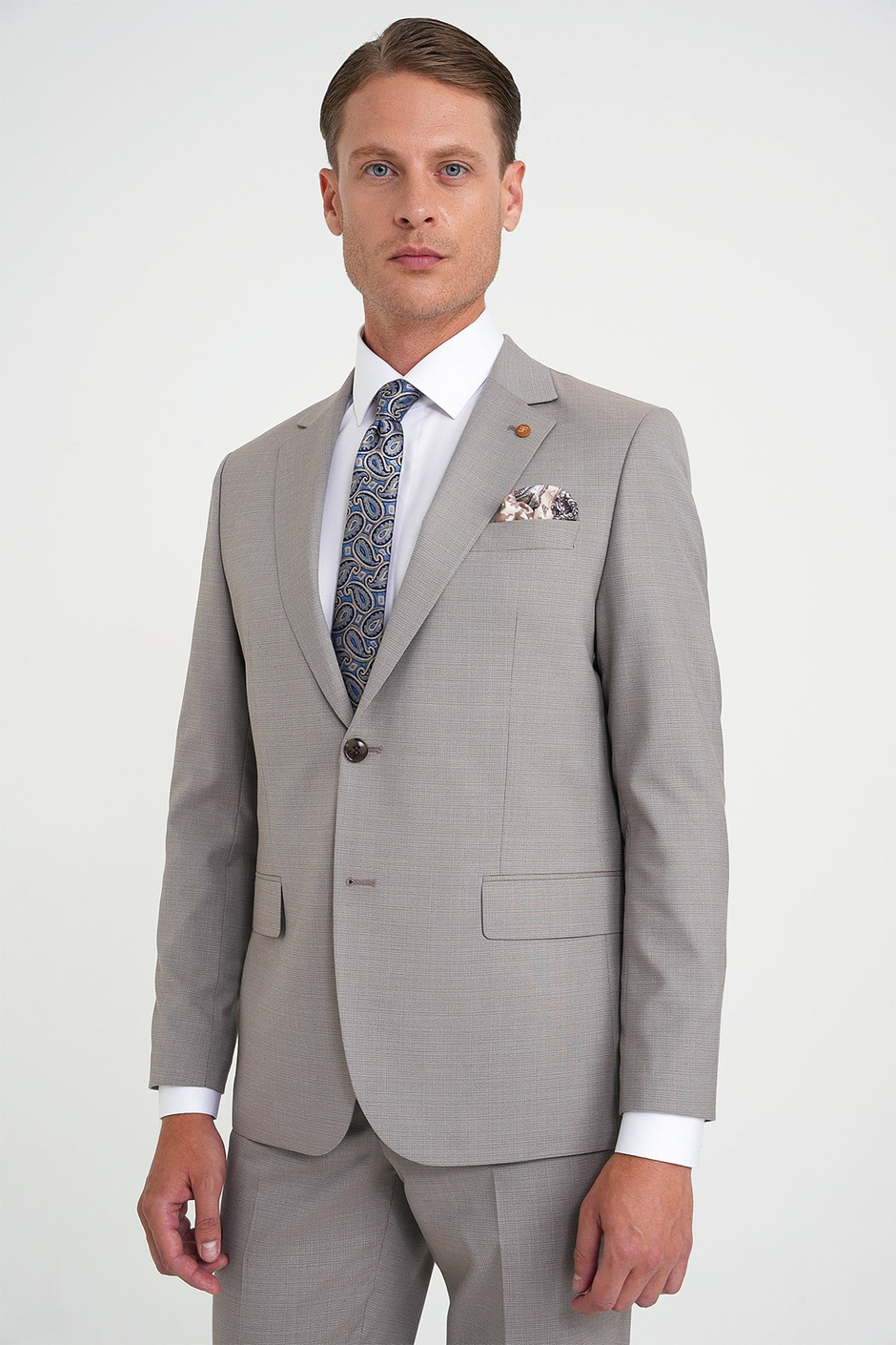 Slim Fit Çift Yırtmaç Esnek Yelekli Klasik Bej Takım Elbise Tk 916