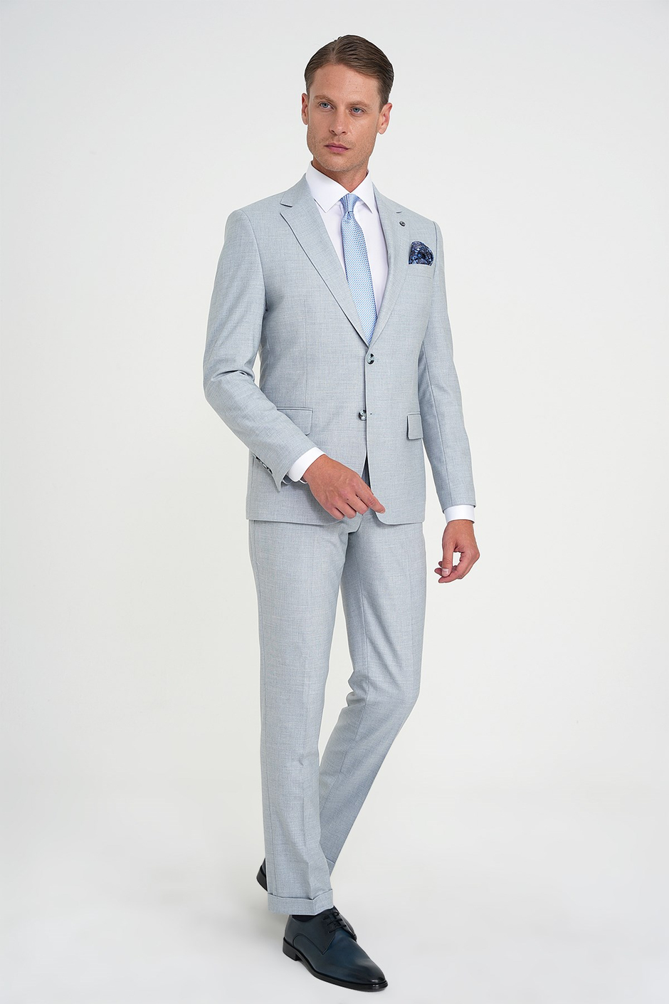 Slim Fit Çift Yırtmaç Esnek Yün Mavi Takım Elbise Tk 918