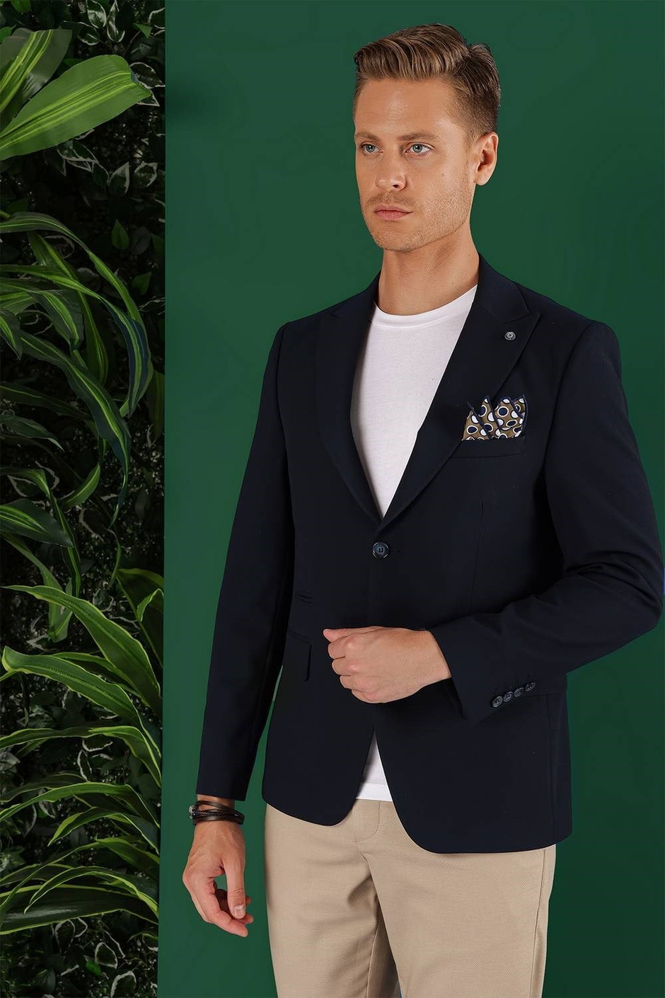 Slim Fit Çift Yırtmaç Kırangıç Yaka Düz Lacivert Blazer Ceket C 632