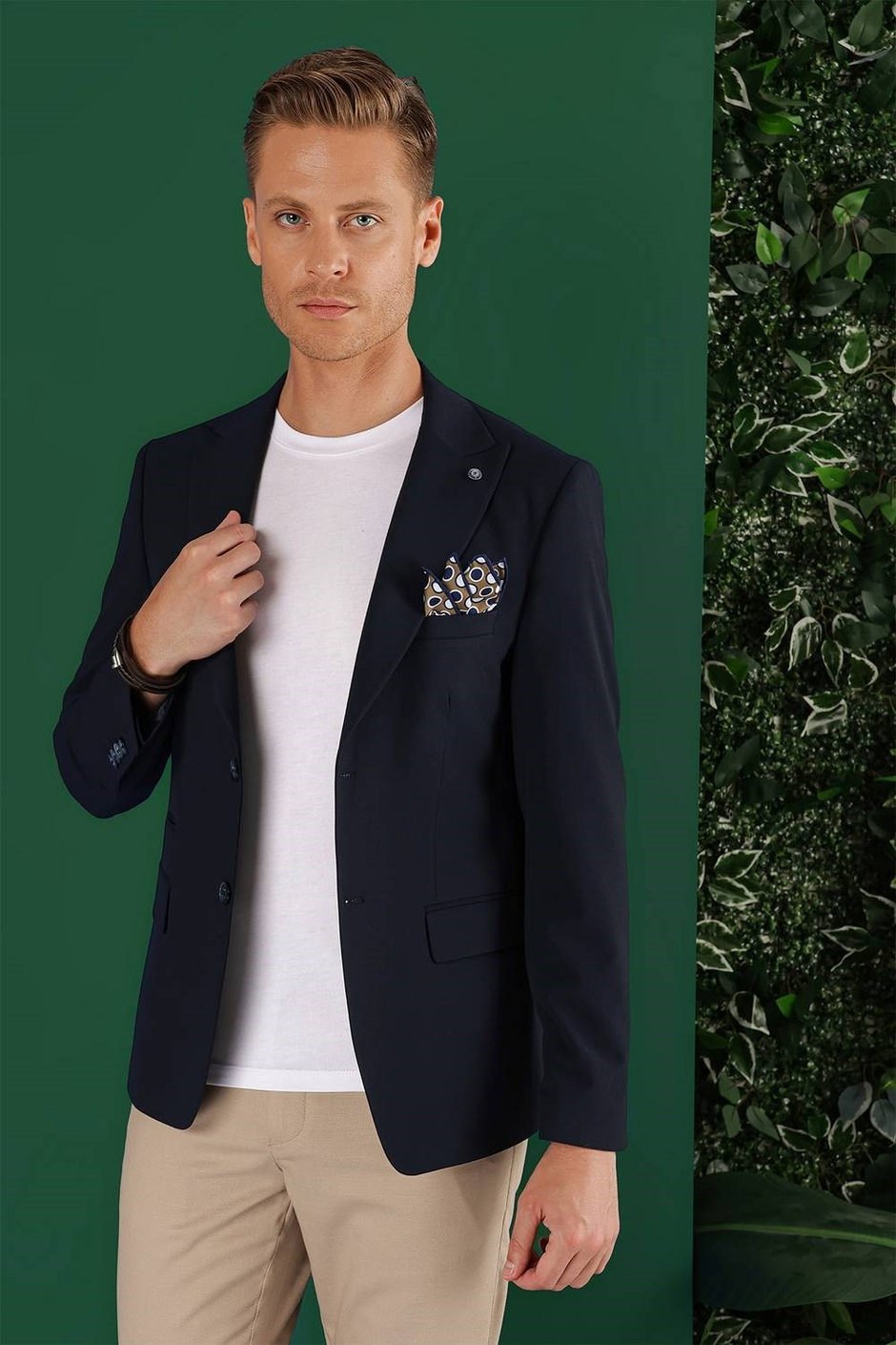 Slim Fit Çift Yırtmaç Kırangıç Yaka Düz Lacivert Blazer Ceket C 632