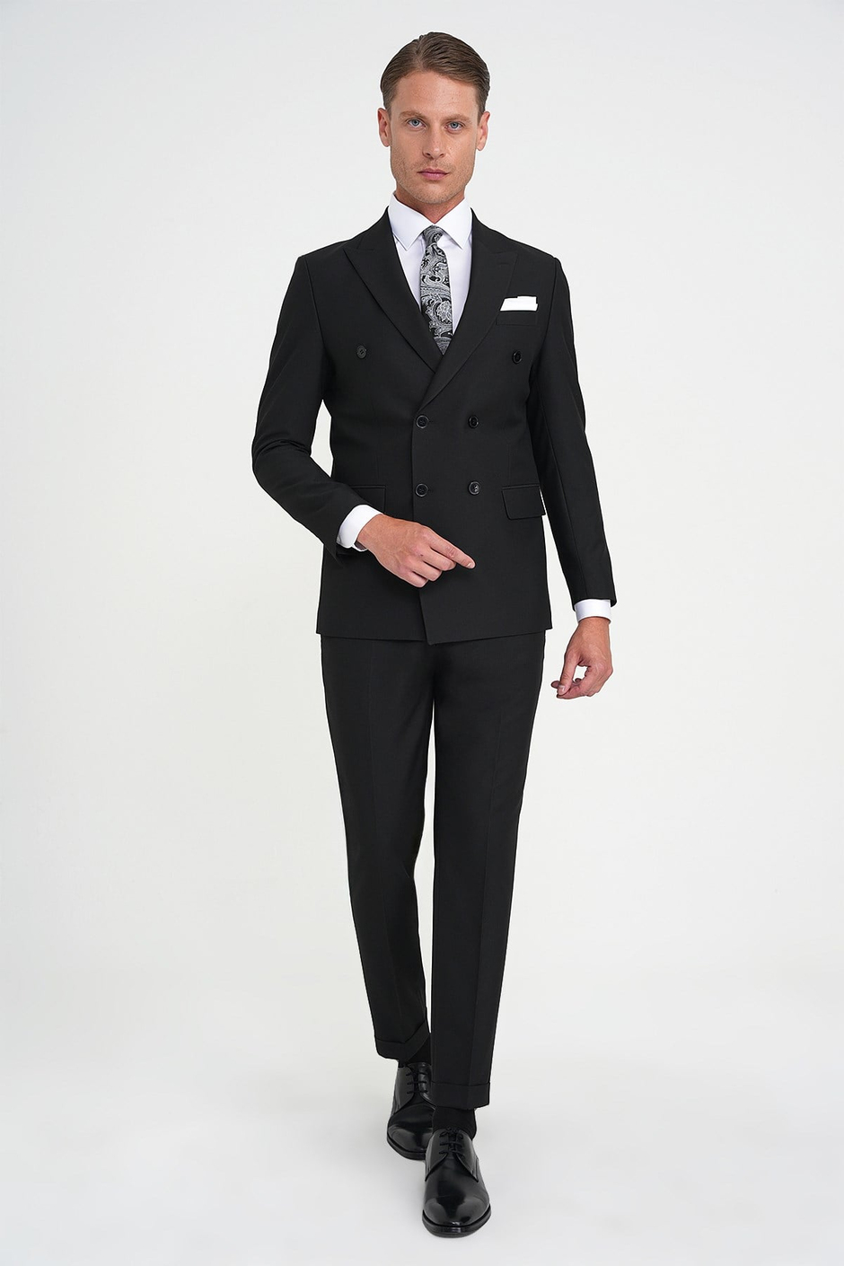 Slim Fit Çift Yırtmaç Kruvaze Klasik Siyah Takım Elbise Tk 919