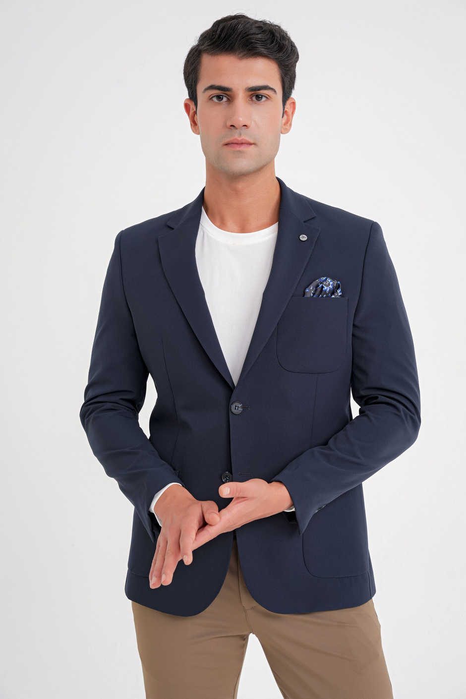 Slim Fit Çift Yırtmaç Torba Cep Esnek Spandex Karışımlı Havacı Lacivert-1 Ceket C 697